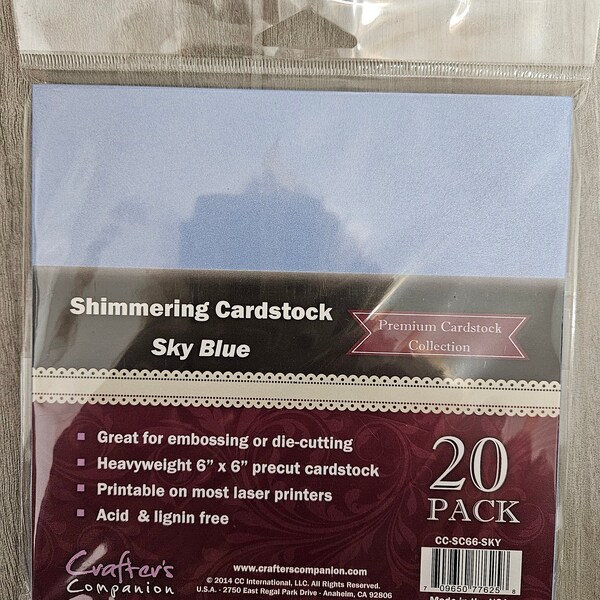 Crafter's Companion Shimmering Cardstock Sky Blue Pearl Paper Pack 6"X6" 20/Pkg CC-SC66-SKY