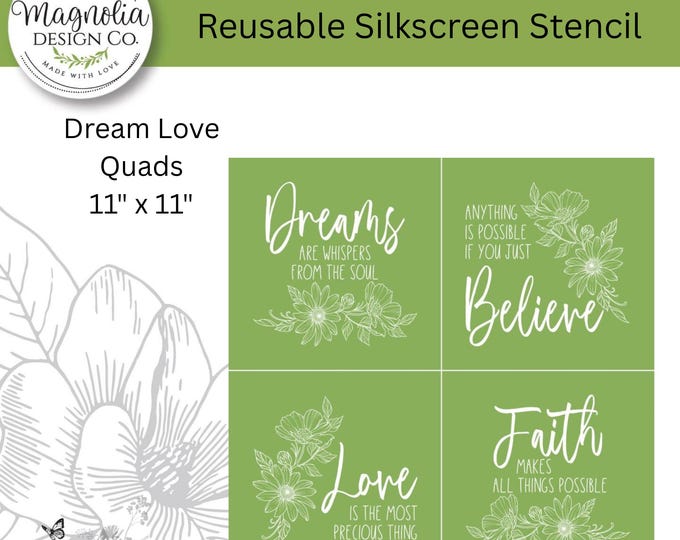 Dream Love Quads-Magnolia Design Co-11" X 11" Reusable Silkscreen Stencil-Chalk Art-DIY-Craft Supplies