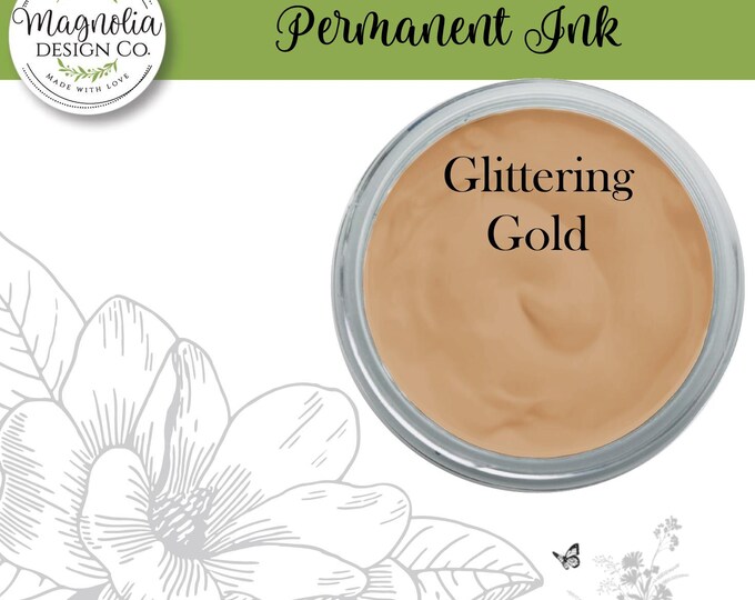 Glittering Gold Permanent Ink-Magnolia Design Co-Permanent Ink for Stencils-Permanent Ink for Fabrric-Chalk Art-DIY-Craft Supplies