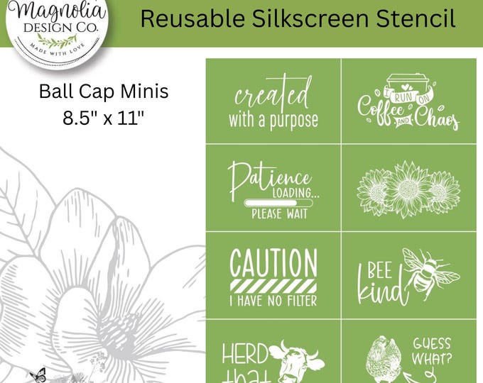 Ball Cap Minis-Magnolia Design Co-8.5" X 11" Reusable Silkscreen Stencil-Chalk Art-DIY-Craft Supplies