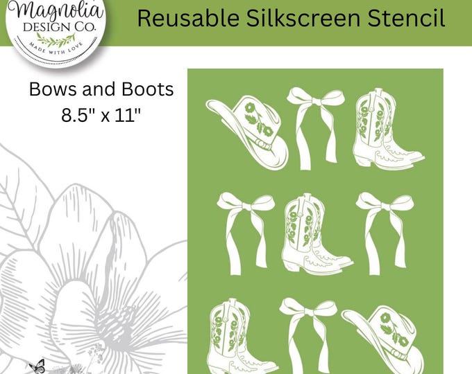 Bows and Boots-Magnolia Design Co-8.5" X 11" Reusable Silkscreen Stencil-Chalk Art-DIY-Craft Supplies