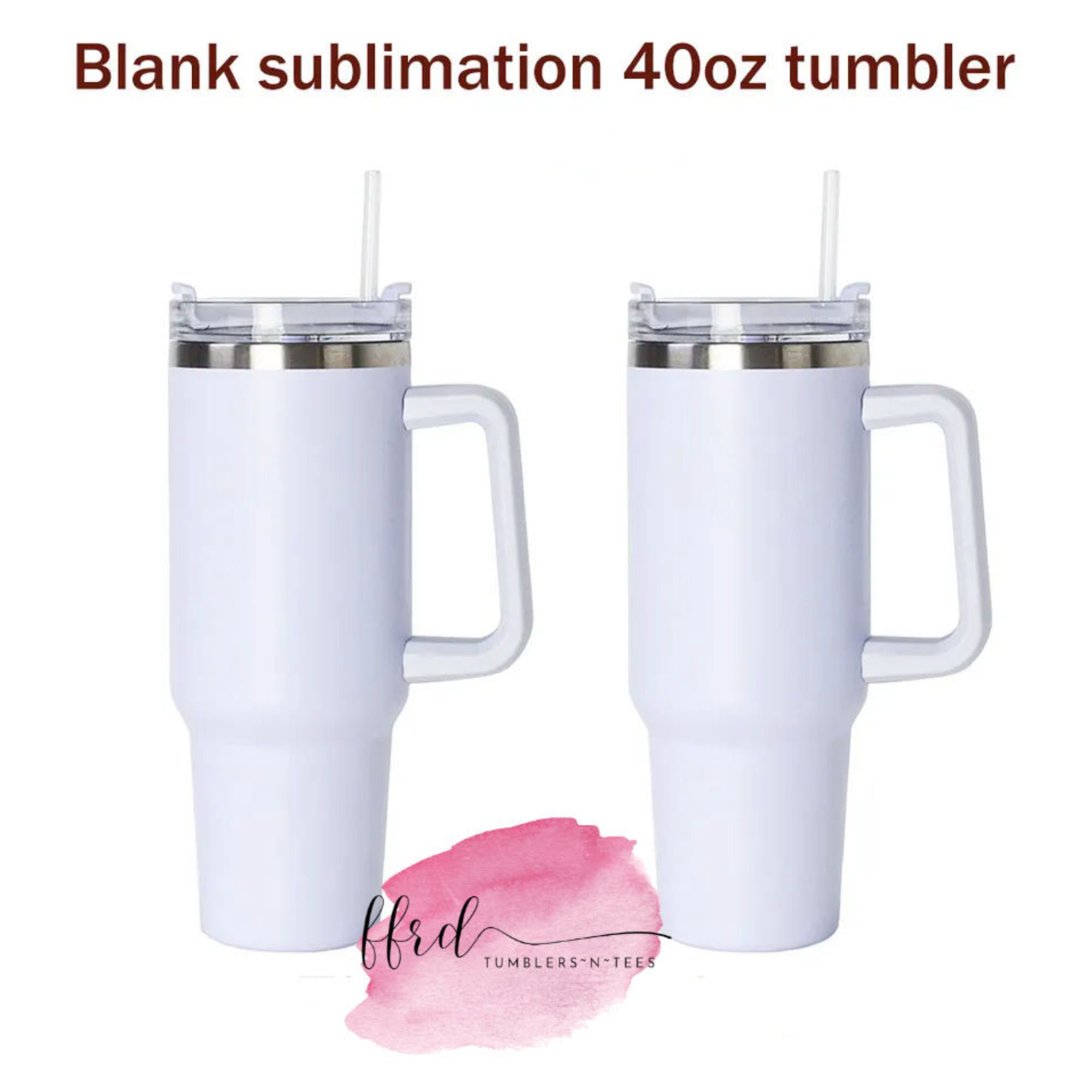 2 Pack 40oz Sublimation Tumbler With Handle And Straw Lid, Stanley Dupe  40oz Sublimation Tumbler With Removable Handle, 40oz Sublimation Tumbler