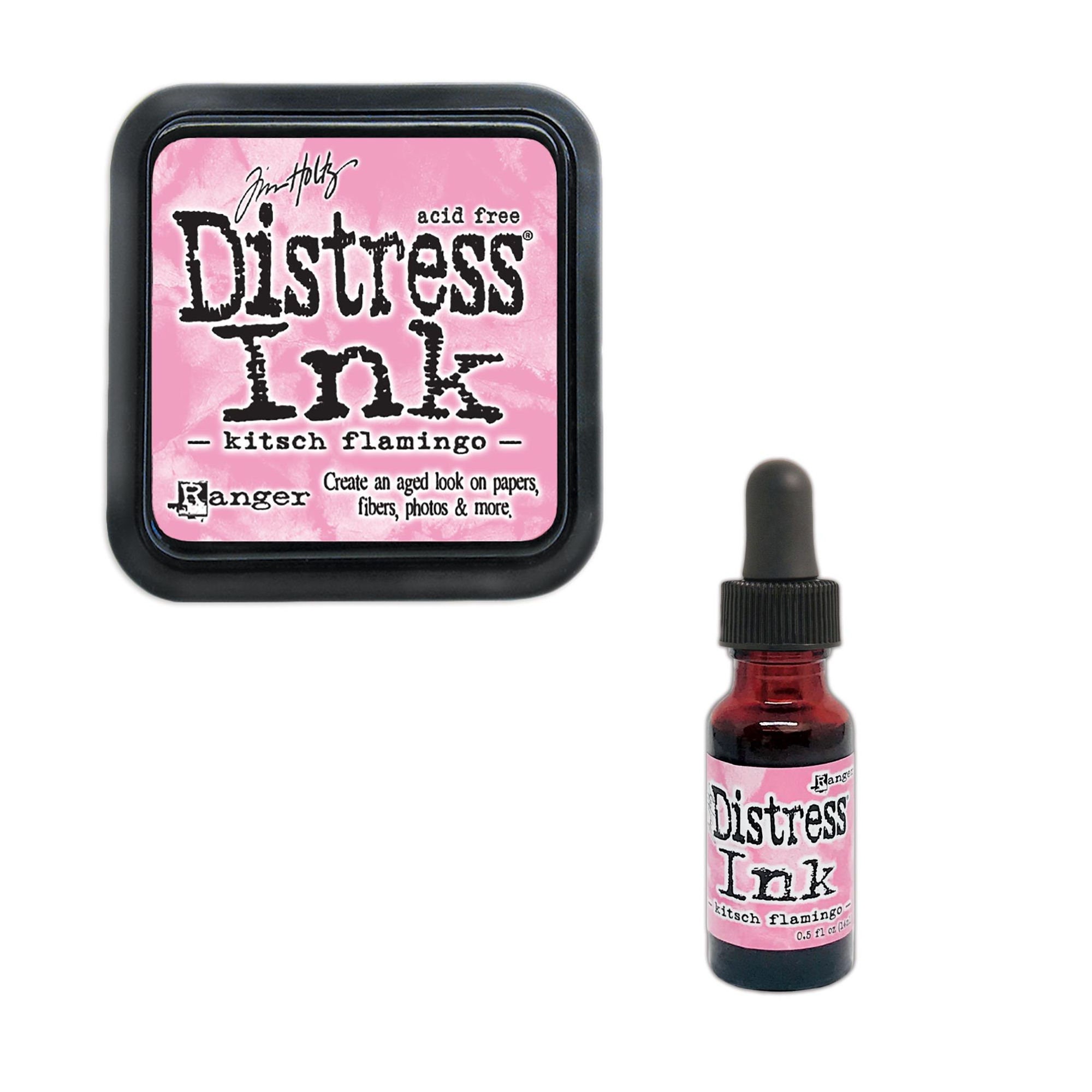 Tim Holtz Ranger Distress Ink Duo-Kitsch Flamingo-Ink Pad and Re-inker  Bundle