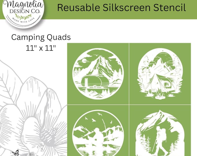 Camping Quads-Magnolia Design Co-11" X 11" Reusable Silkscreen Stencil-Chalk Art-DIY-Craft Supplies