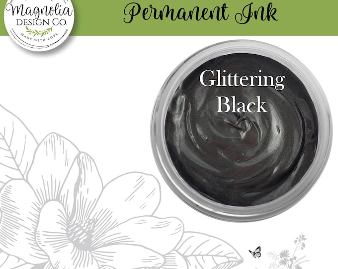 Glittering Black Permanent Ink-Magnolia Design Co-Permanent Ink for Stencils-Permanent Ink for Fabrric-Chalk Art-DIY-Craft Supplies