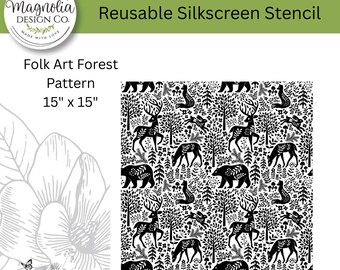 Folk Art Forest Pattern-Magnolia Design Co-15" X 15" Reusable Silkscreen Stencil-Chalk Art-DIY-Craft Supplies