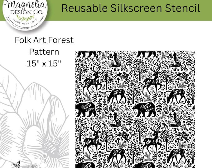 Folk Art Forest Pattern-Magnolia Design Co-15" X 15" Reusable Silkscreen Stencil-Chalk Art-DIY-Craft Supplies