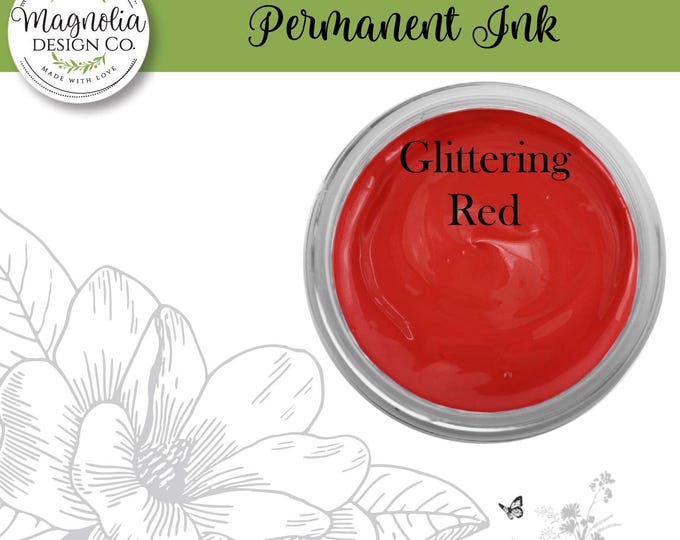 Glittering Red Permanent Ink-Magnolia Design Co-Permanent Ink for Stencils-Permanent Ink for Fabrric-Chalk Art-DIY-Craft Supplies
