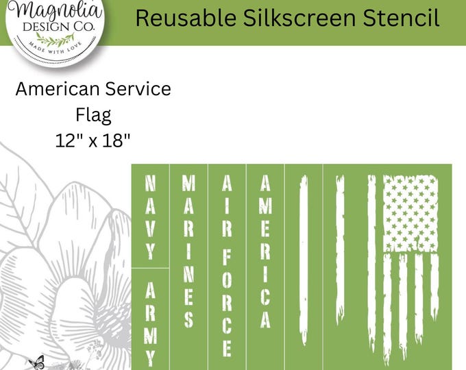 American Service Flag-Magnolia Design Co-12" X 18" Reusable Silkscreen Stencil-Chalk Art-DIY-Craft Supplies