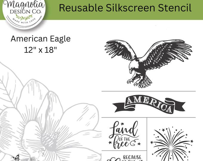 American Eagle-Magnolia Design Co-12" X 18" Reusable Silkscreen Stencil-Chalk Art-DIY-Craft Supplies