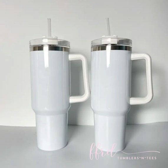 40oz Tumbler with Handle and Straw Lid White