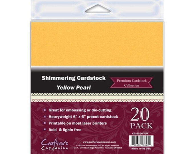 Crafter's Companion Shimmering Cardstock Yellow Pearl Paper Pack 6"X6" 20/Pkg CC-SC-YLW