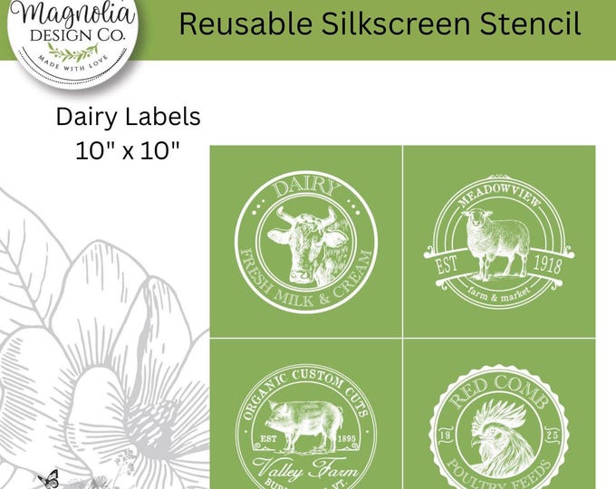 Dairy Labels-Magnolia Design Co-10" X 10" Reusable Silkscreen Stencil-Chalk Art-DIY-Craft Supplies