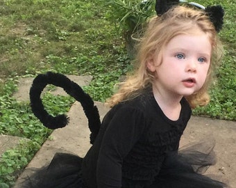 Black Cat Costume Tutu, Tail & Ears - Still shipping for Halloween -  black Cat Tutu Costume - Fluffy Tutu Cat Costume - Kitty Costume