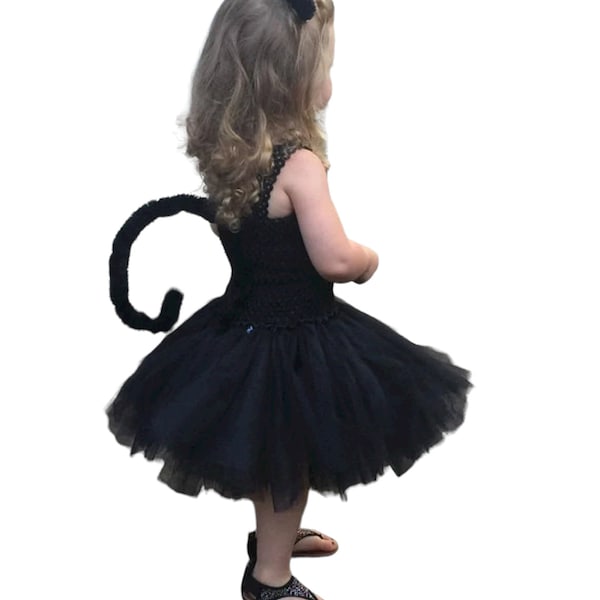 Queue et oreilles de chat noir, taille de tout-petit, accessoires de costume de chat noir, queue de chat, oreilles de chat, n’inclut PAS le tutu