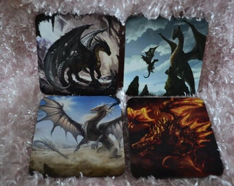 Coaster Set, Dragon Coaster Set, Dragon Gift, Dragon Lover, Fantasy, Mythical Coaster, Mystic Creature Coaster, Unique Gift, Cheap Gift