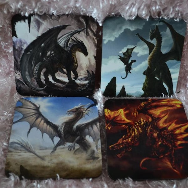 Coaster Set, Dragon Coaster Set, Dragon Gift, Dragon Lover, Fantasy, Mythical Coaster, Mystic Creature Coaster, Unique Gift, Cheap Gift