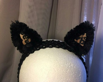 Leopard Kitty Cat Ears - Clip on Cat Ears - Cat Ears - Cat Ear Clips - Cat Costume - Kitty Costume Ears - Black Cat Ears - Cat Ear Barrettes