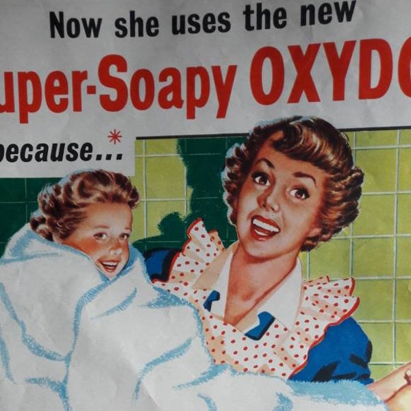 Oxydol soap magazine advert laundry wash powder advertising 1950's advertisement, laundry room wall decor vintage home decor