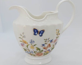 Aynsley jug, cottage garden fine bone china pitcher, floral, butterfly design large creamer, milk jug replacement piece, vintage collectible