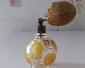 Glass perfume bottle, ECHT Bleikristall Kristal glass bottle with puffer atomiser, gold glass vintage home decor