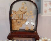Oriental Cork art diorama, handmade Chinese Japanese cork art, collectible vintage home decor