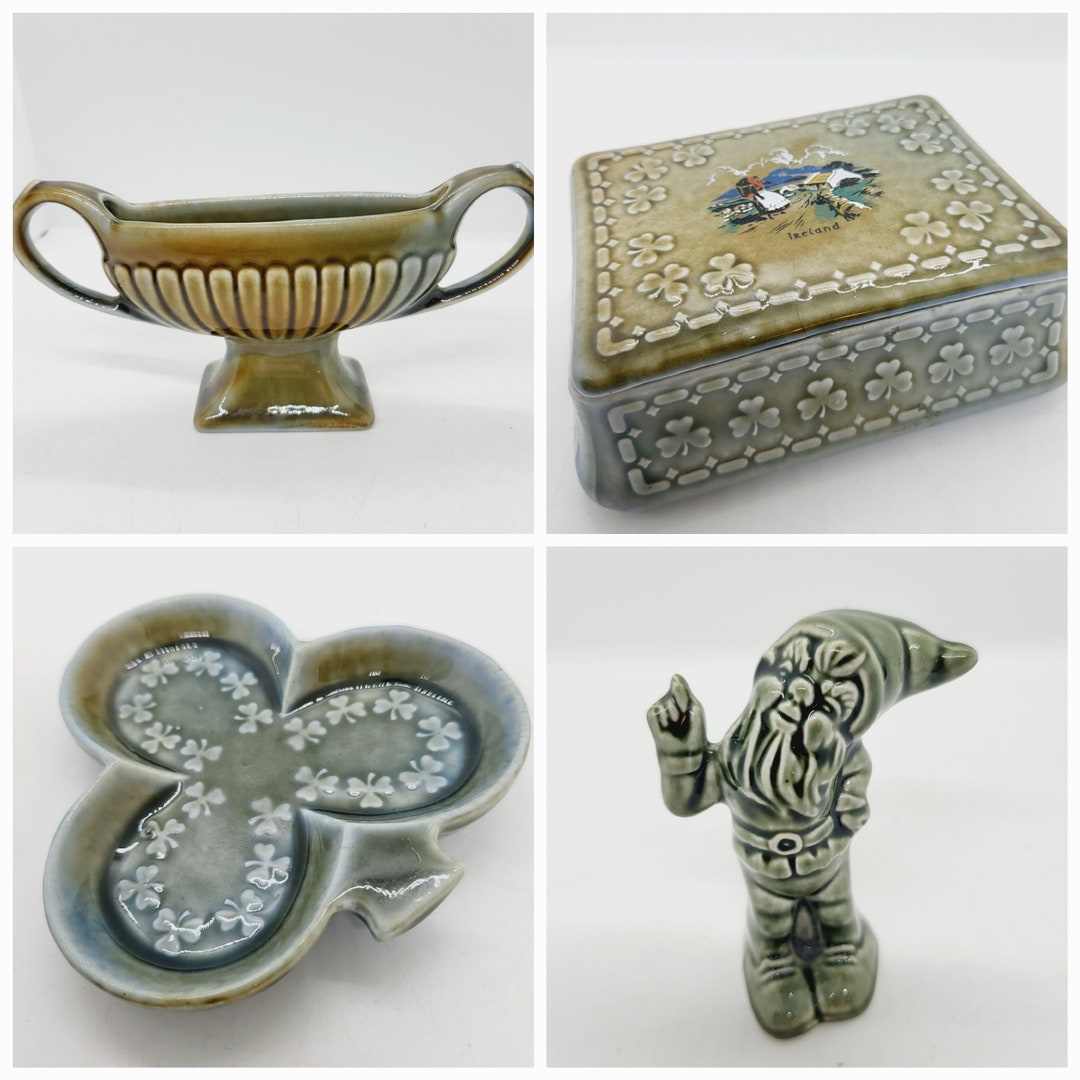 Irish Wade Porcelain Lidded Trinket Dish, Jewellery Box, Vase, Urn, Jardiniere Shamrock