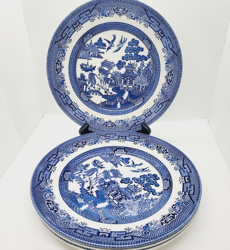 Churchill blue Willow dinner plate, ten available.