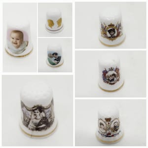 Porcelain thimble, Prince William, Princess Diana, Queen Elizabeth, King Edward, King George or Victoria, British Royal family royalist gift