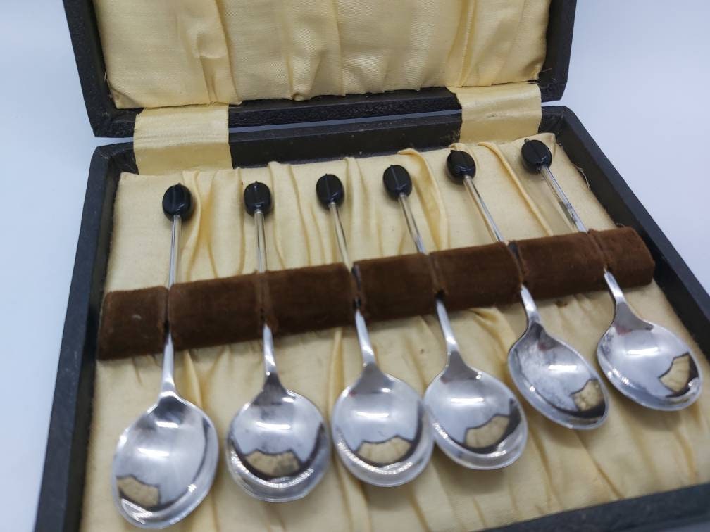 6 Coffee bean teaspoons demitasse cup spoons boxed set black Etsy