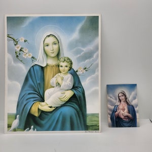 Unsere Dame Jungfrau Maria Druck, gesegnete Mutter Maria und Kind oder makelloses Herz Mariens, Bild, katholisch, religiöses christliches Sammlerstück