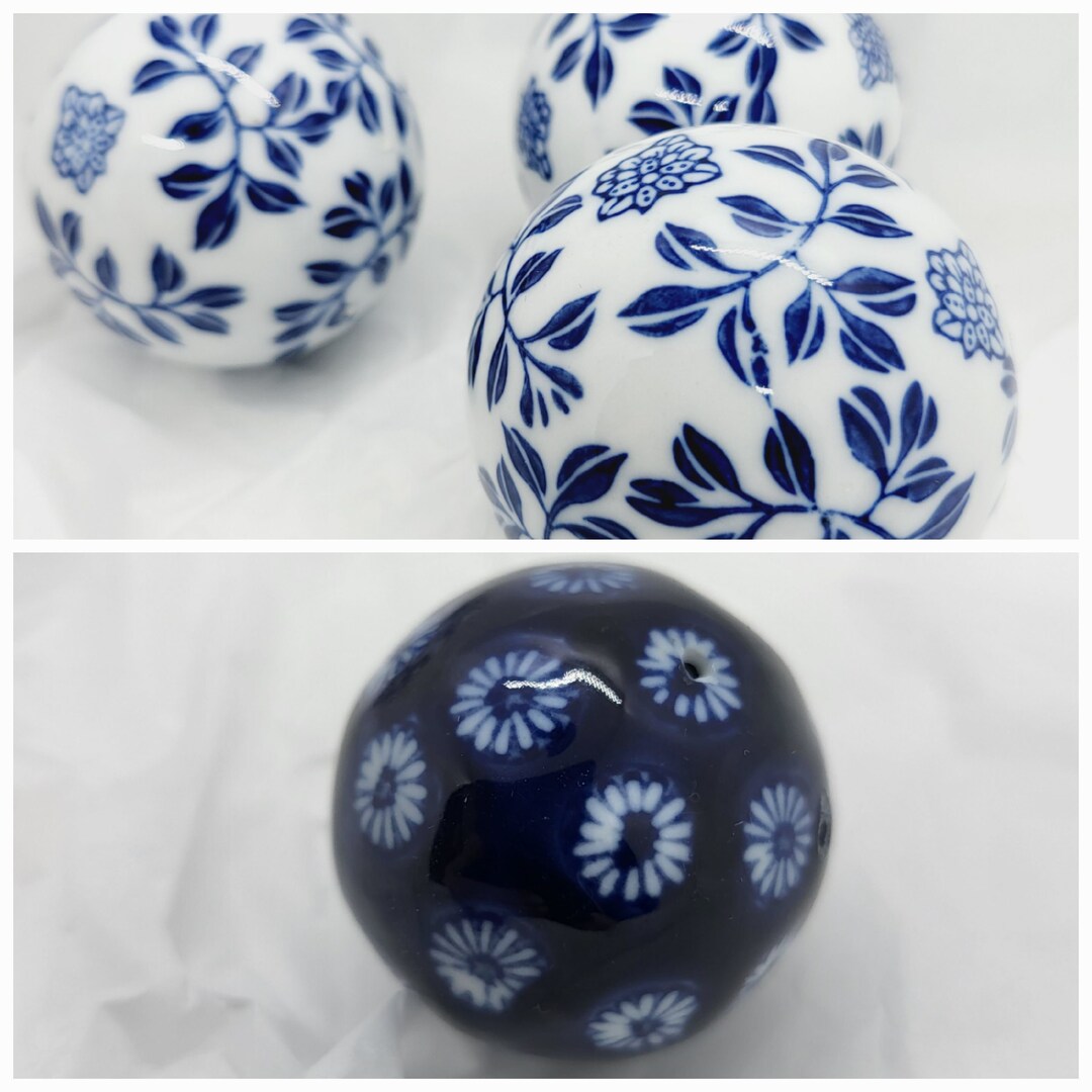 Blue and White Porcelain Carpet Ball, Orb, Sphere or Small Navy Blue