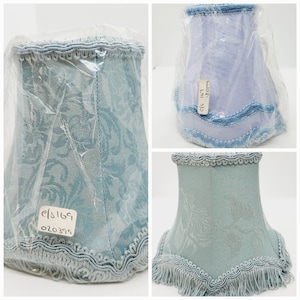 Vintage Tassel Lamp Shade: Blue Floral Candle Clip-On Shade