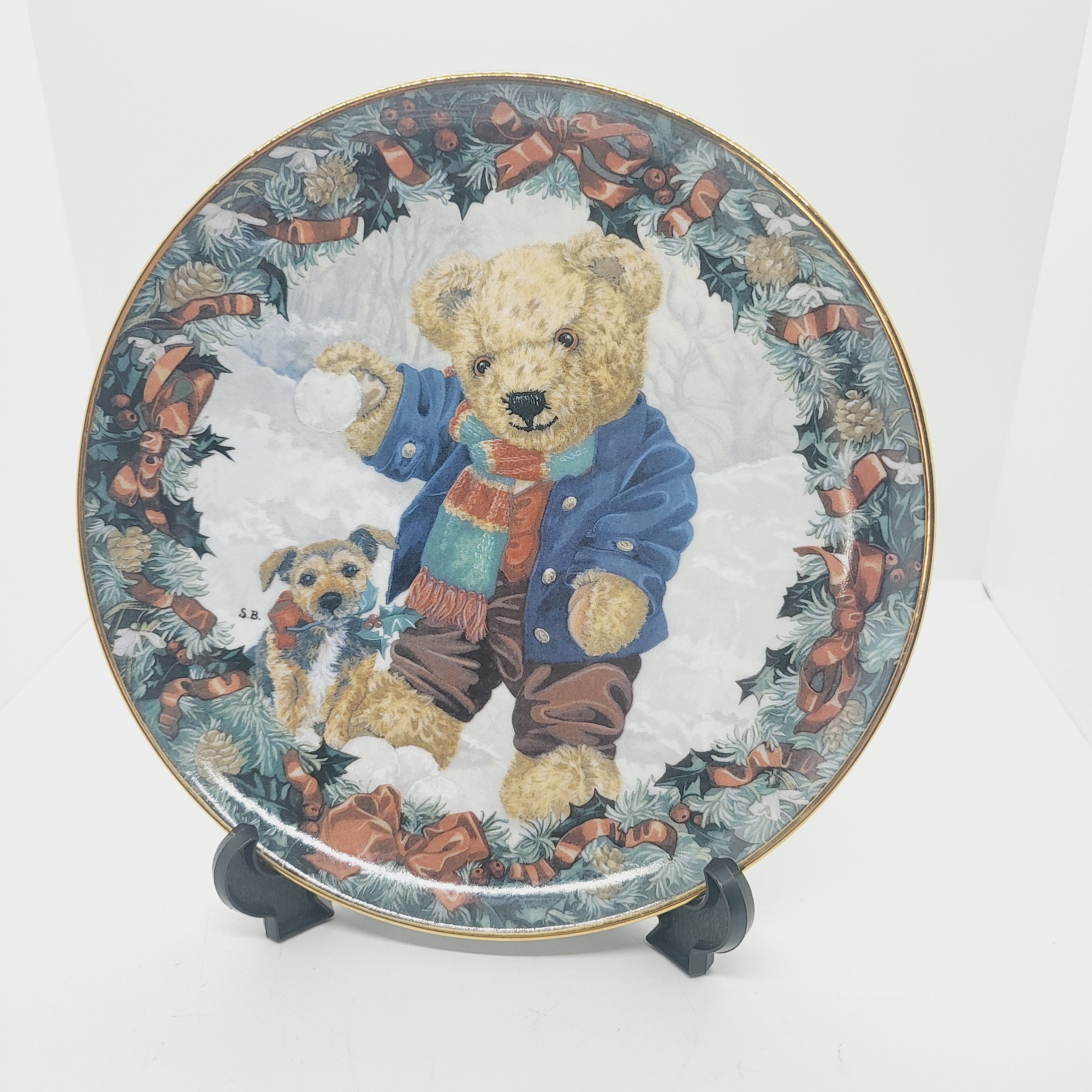 Franklin Mint Teddy Bear Collector Plate: 22k Gold Gilding