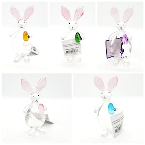 Vintage Glass Rabbit Figurine: Easter Tree Ornament with Egg