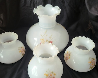 Vintage White Glass Floral Lamp Shade: Scalloped Edge Lighting Decor