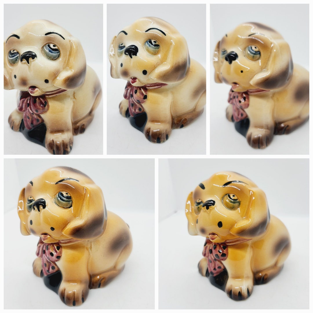 Bonzo Dog Figurine, Sad Eyes Puppy Ornament, Doggie Knick Knack, Cute
