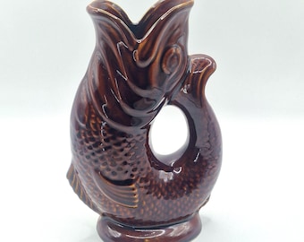 Vintage Glug jug vase, Dartmouth pottery fish vase