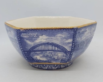 Vintage Rington's Bridges Bowl by Wade ceramics, blue and white hexagon dish, fruit bowl collectible, replacement piece