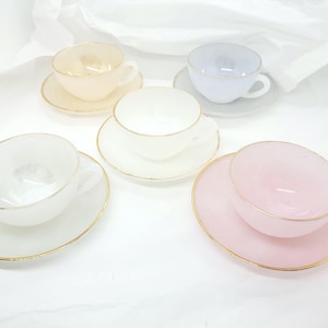 Vintage Arcopal Teacup and Saucer: French Opal Glass with Gold Gilding
