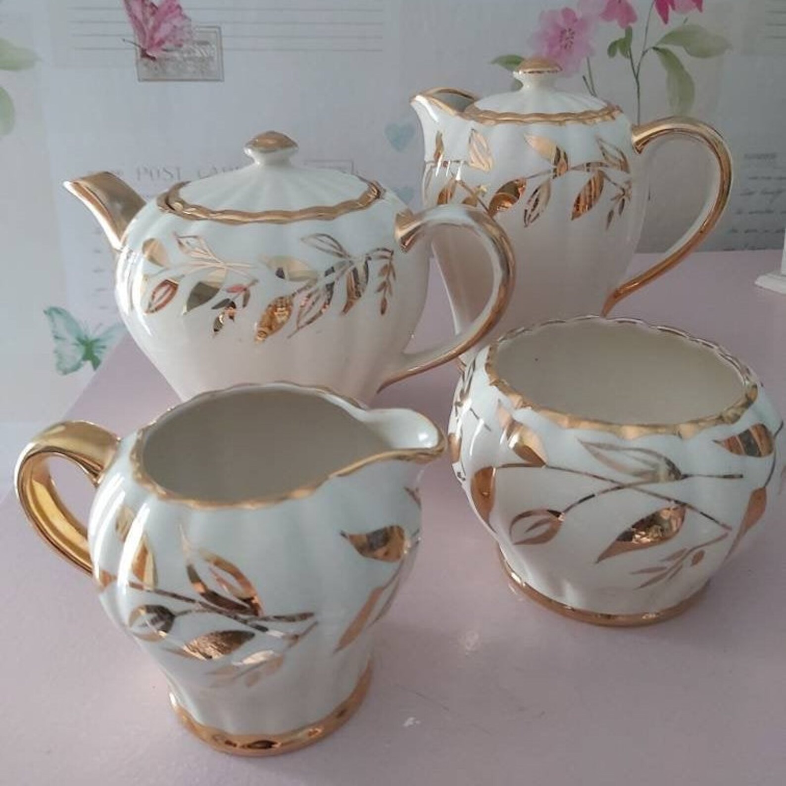 Sudlow teapot set cream and gold tea set teapot coffee pot Etsy