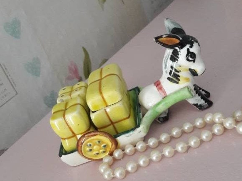 Donkey cruet set salt and pepper pot pony cart 1960's Etsy