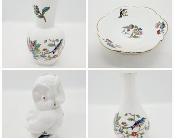 Aynsley Pembroke figurine, vase or trinket dish, fox, owl or rabbit, vintage bird & floral cabinet china collectibles, replacement piece