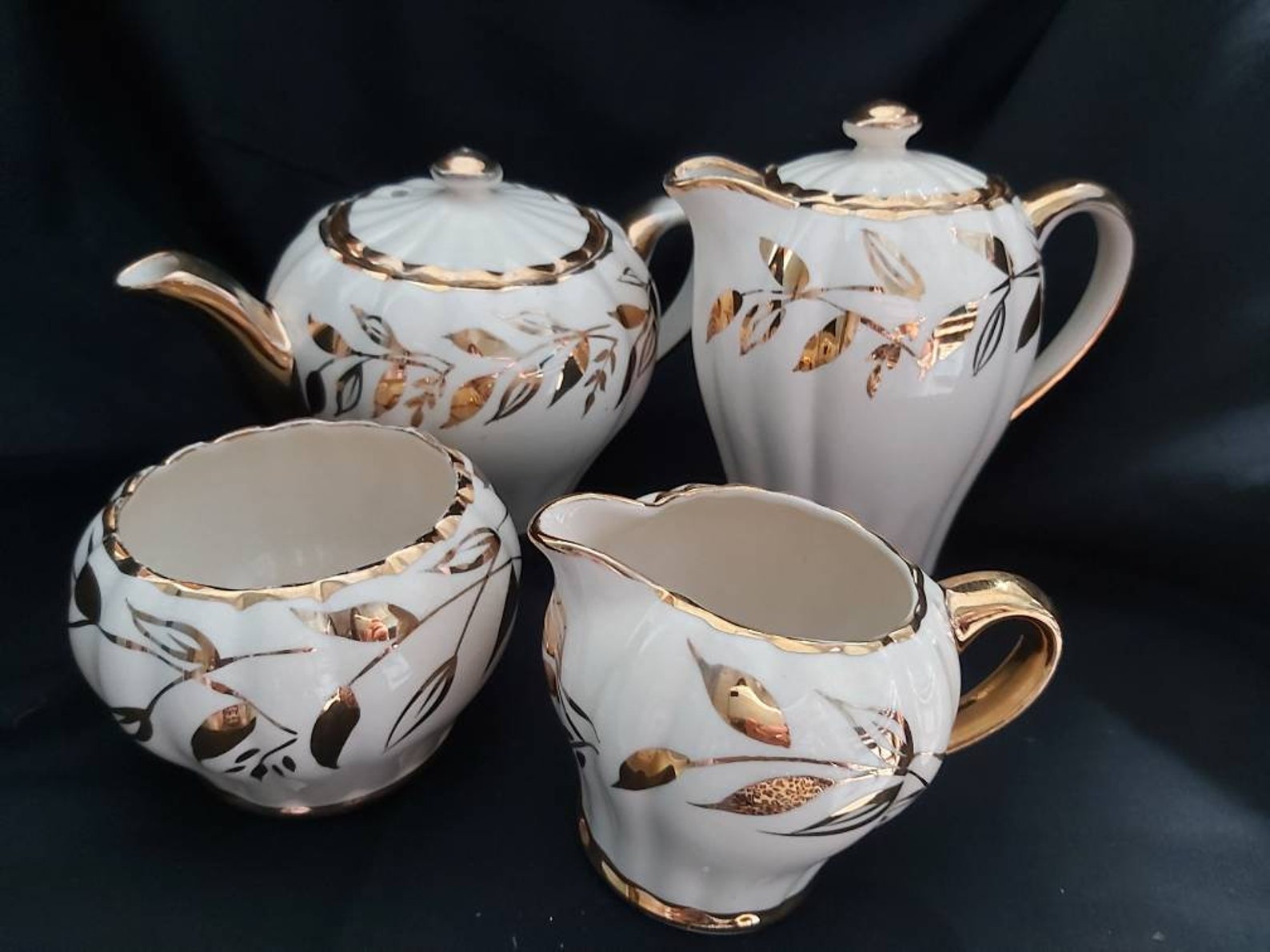 Sudlow teapot set cream and gold tea set teapot coffee pot Etsy