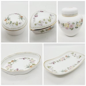Vintage Wedgwood Mirabelle Bone China Trinket Dish: Floral Ring Dish, Ginger Jar
