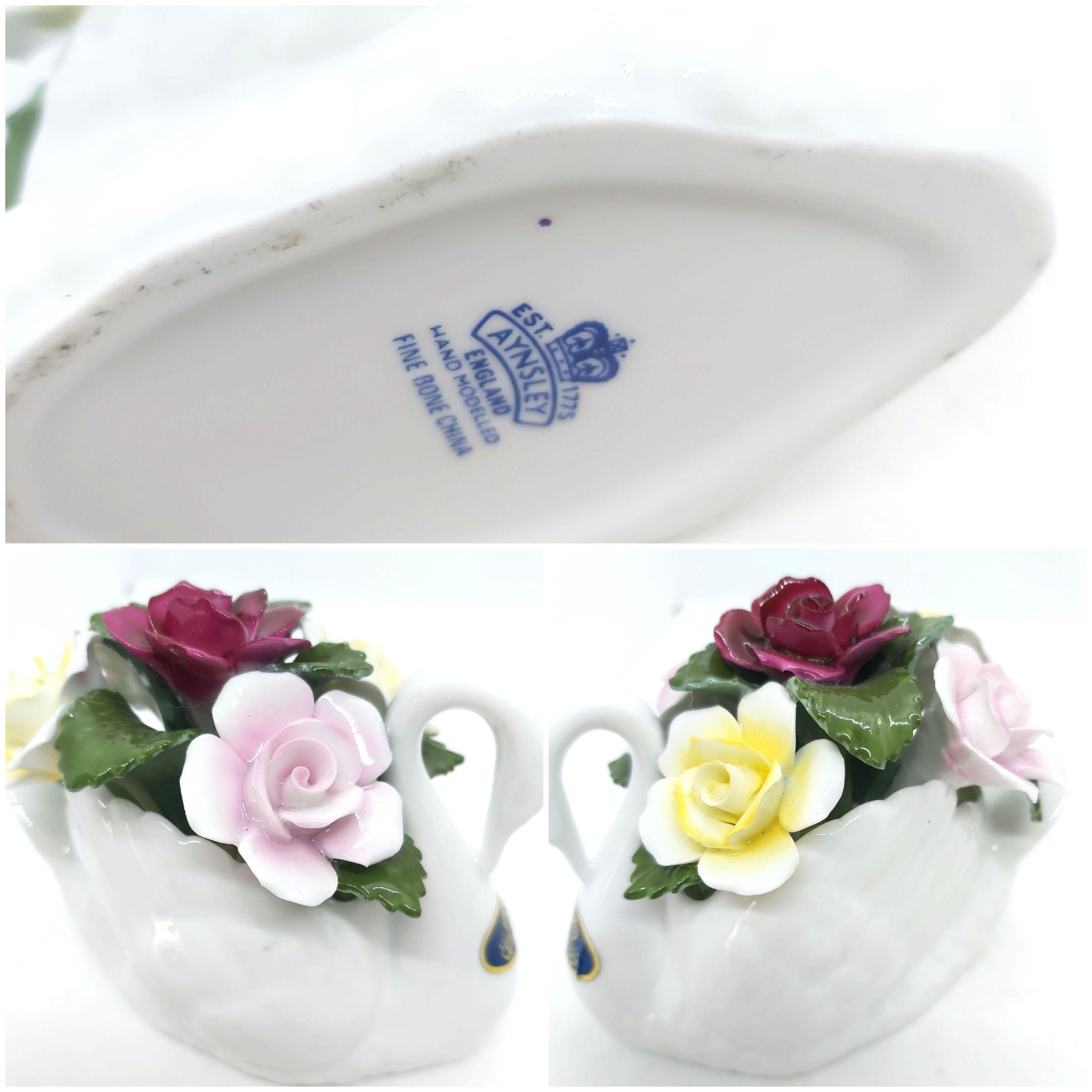Vintage Aynsley Flower Figurine, Wild Tudor, November Violet, Swan