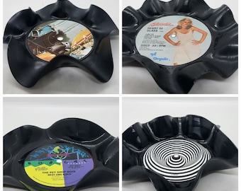 Up cycled vinyl Record 7 inch single repurposed bowl Kylie, OMD, Pet shop Boys, Blondie, Black Sabbath Vertigo music lovers gifts