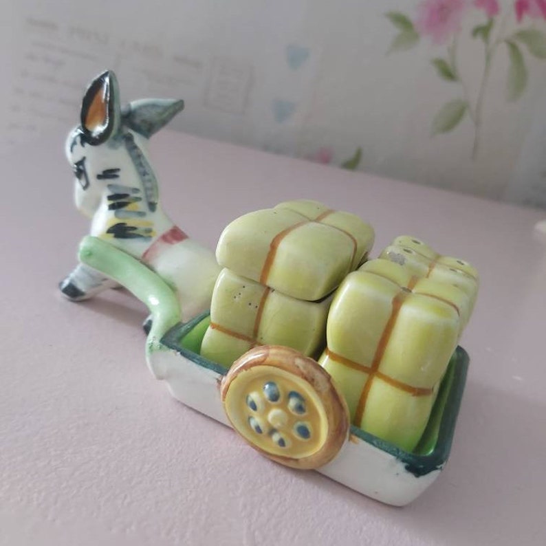 Donkey cruet set salt and pepper pot pony cart 1960's Etsy