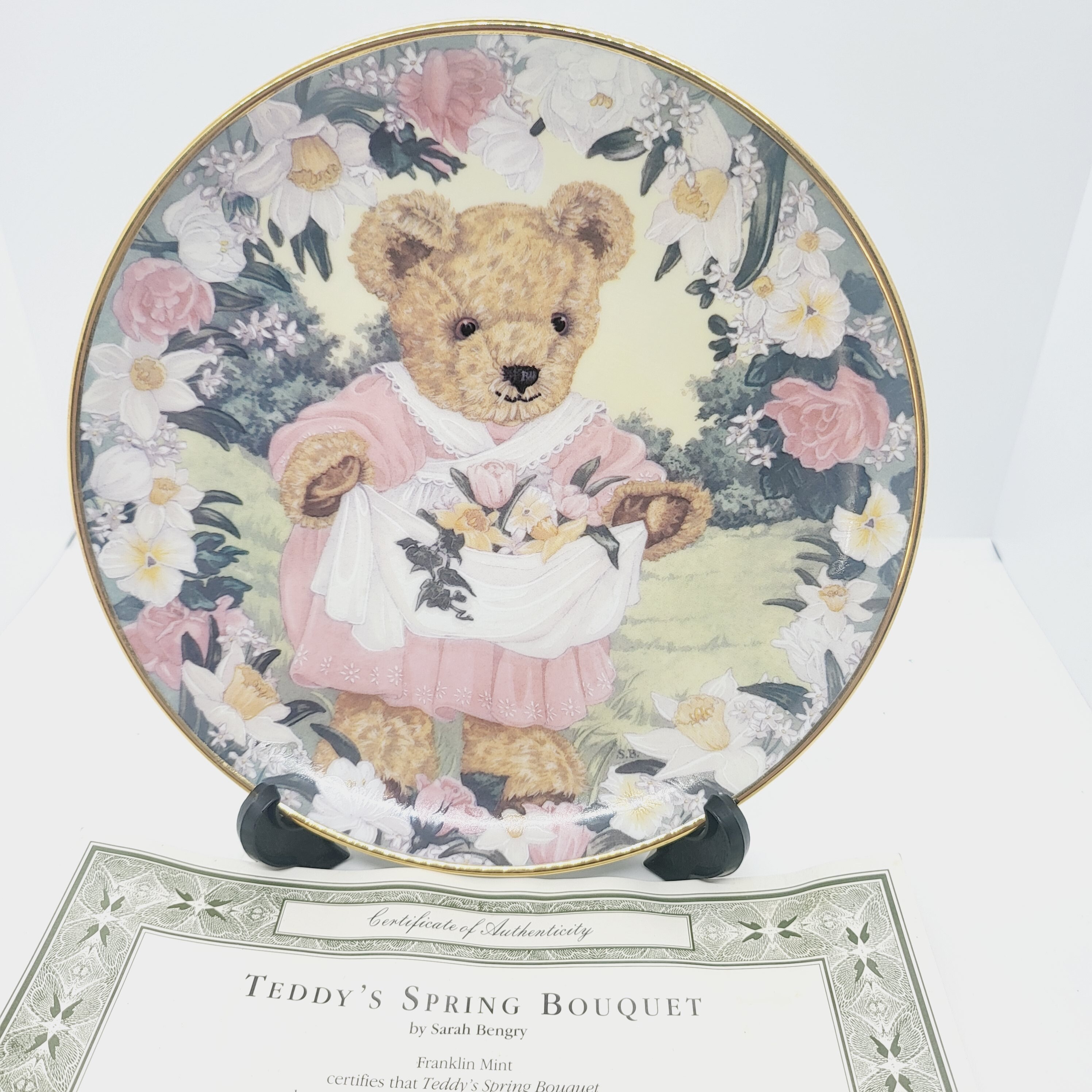 Franklin Mint Teddy Bear Collector Plate: 22k Gold Gilding