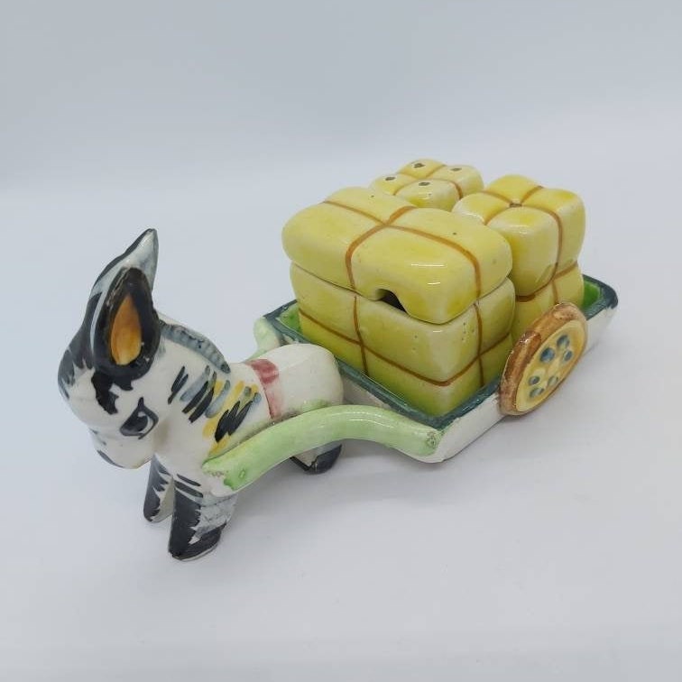 Donkey cruet set salt and pepper pot pony cart 1960's Etsy